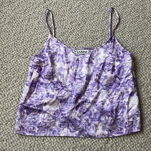 Ganni Purple Rose Floral Print Satin Camisole SZ 36/S/US 4 EUC